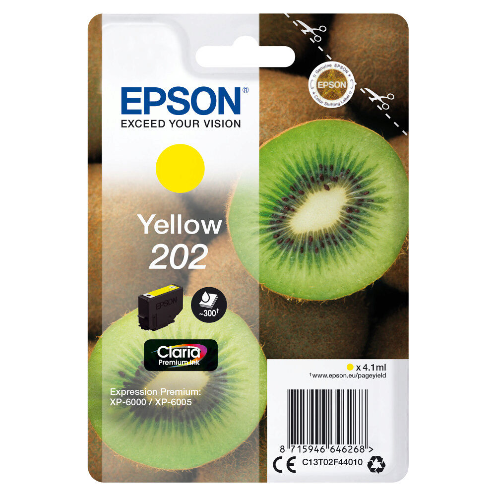 EPSON Epson Kiwi Singlepack Yellow 202 Claria Premium Ink