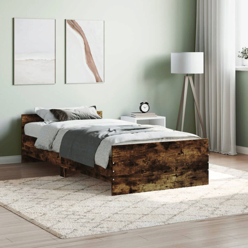 vidaXL Sängram utan madrass rökfärgad ek 90x190 cm konstruerad trä