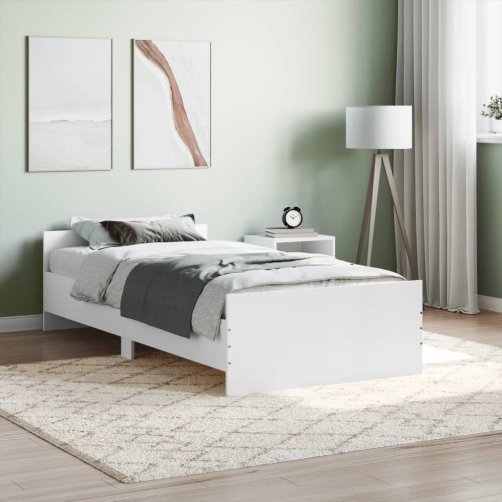 vidaXL Sängram vit 90x200 cm konstruerat trä