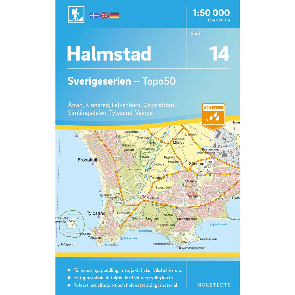 NORSTEDTS 14 Halmstad Sverigeserien Topo50 : Skala 1:50 000