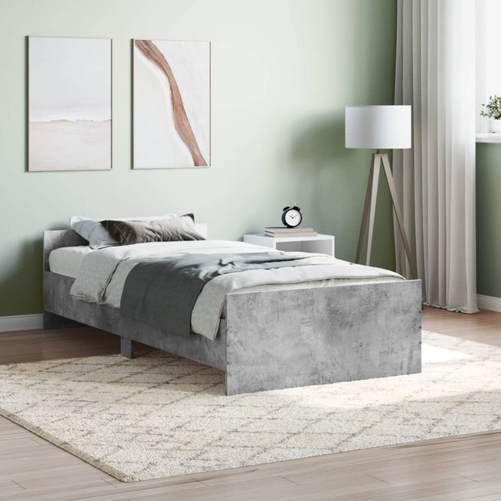 vidaXL Sängram betonggrå 100x200 cm konstruerad trä