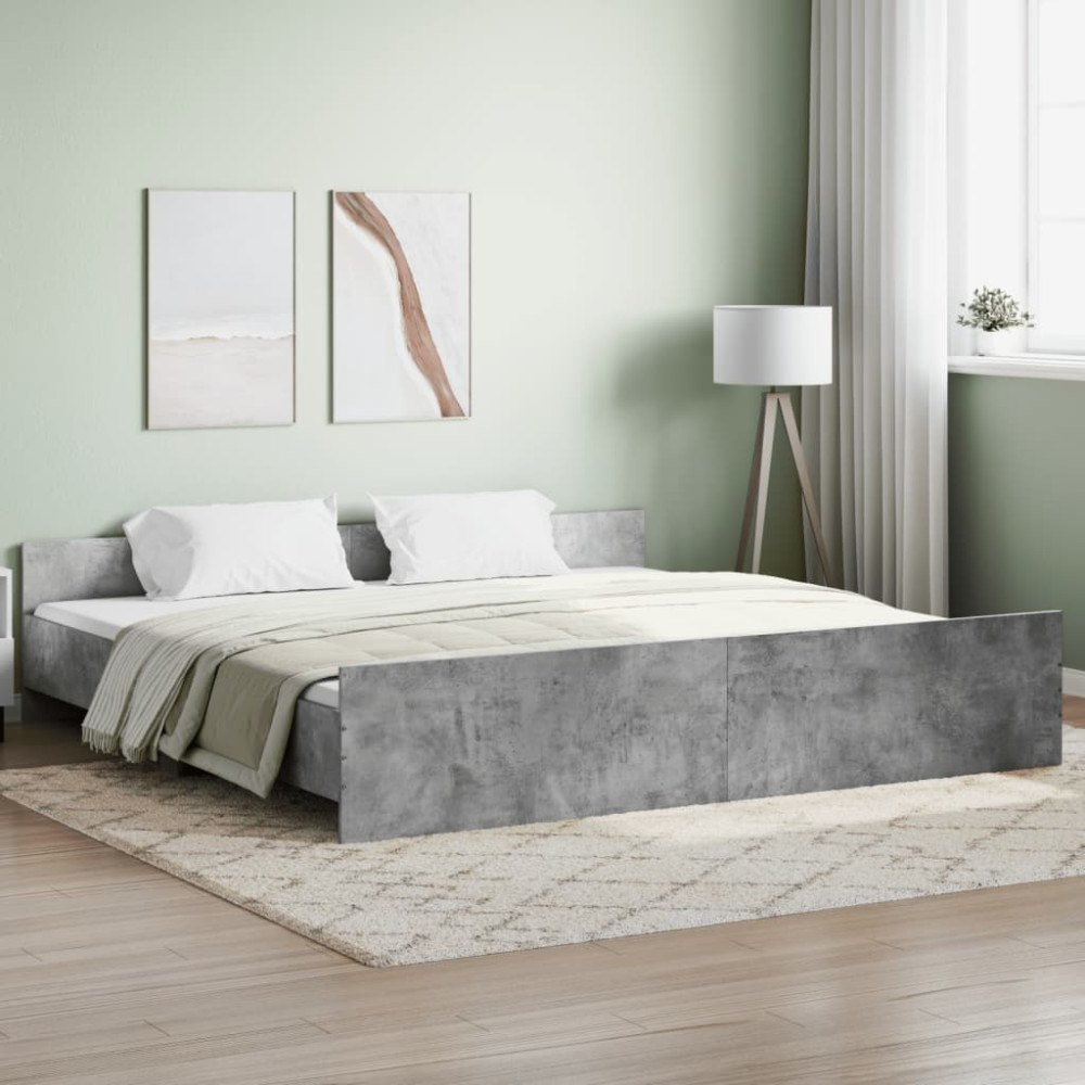 vidaXL Sängram med huvudgavel och fotgavel betonggrå 200x200 cm