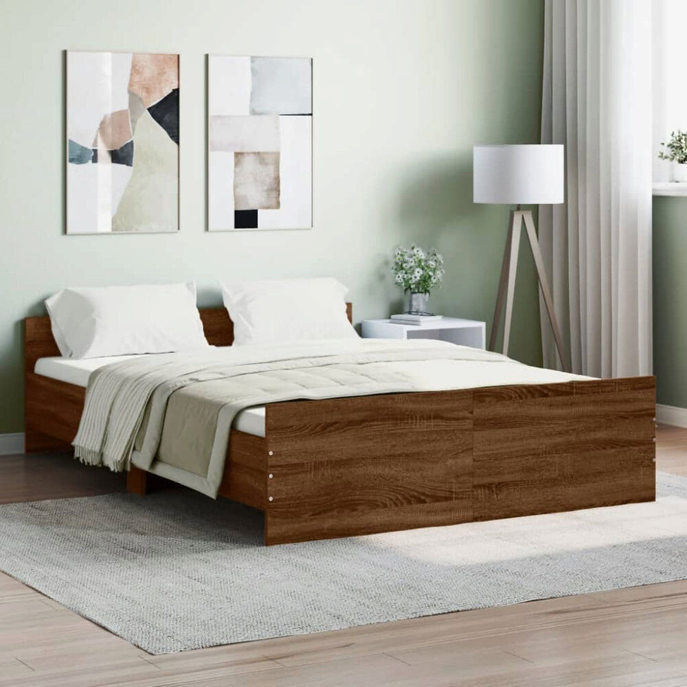vidaXL Sängram med huvudgavel och fotgavel brun ek 135x190 cm