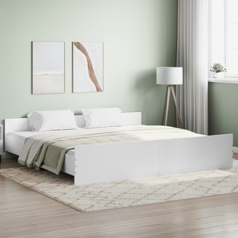 vidaXL Sängram med huvudgavel och fotgavel vit 200x200 cm