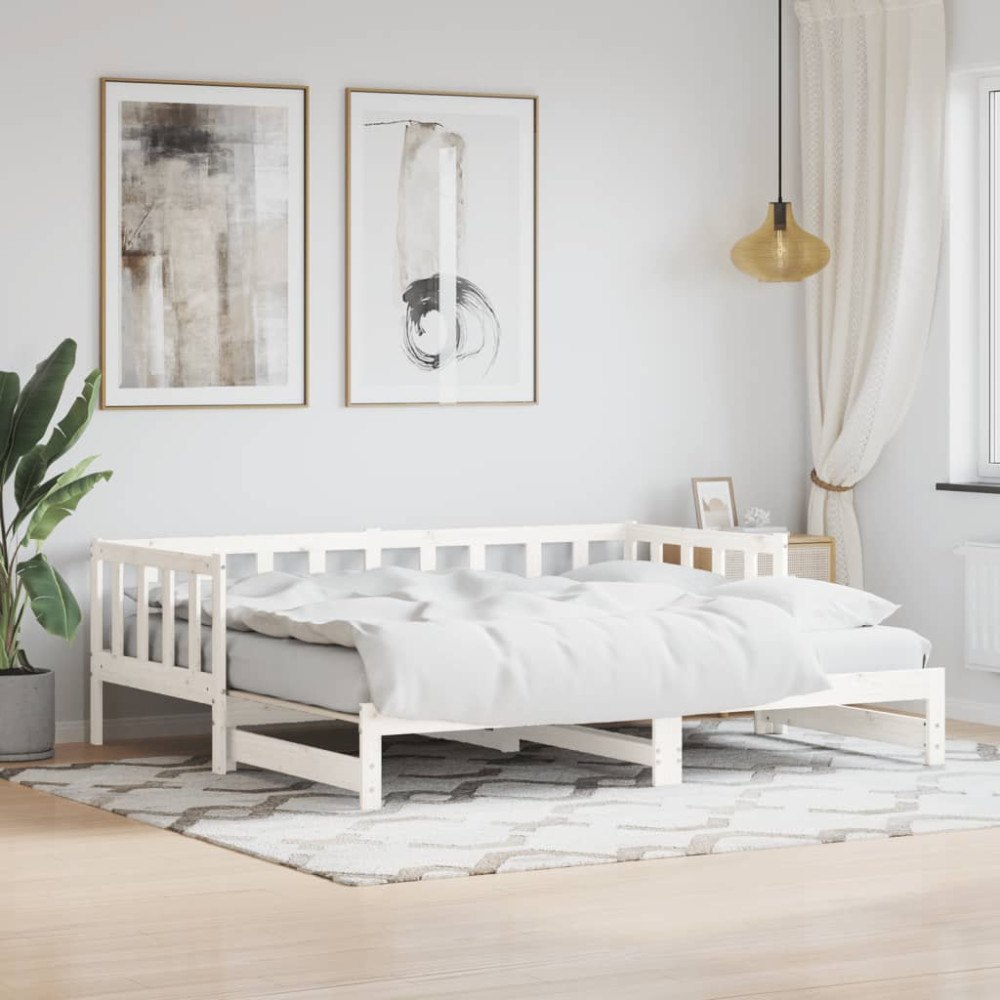 vidaXL Dagbädd med extrasäng vit 90x190 cm massiv furu