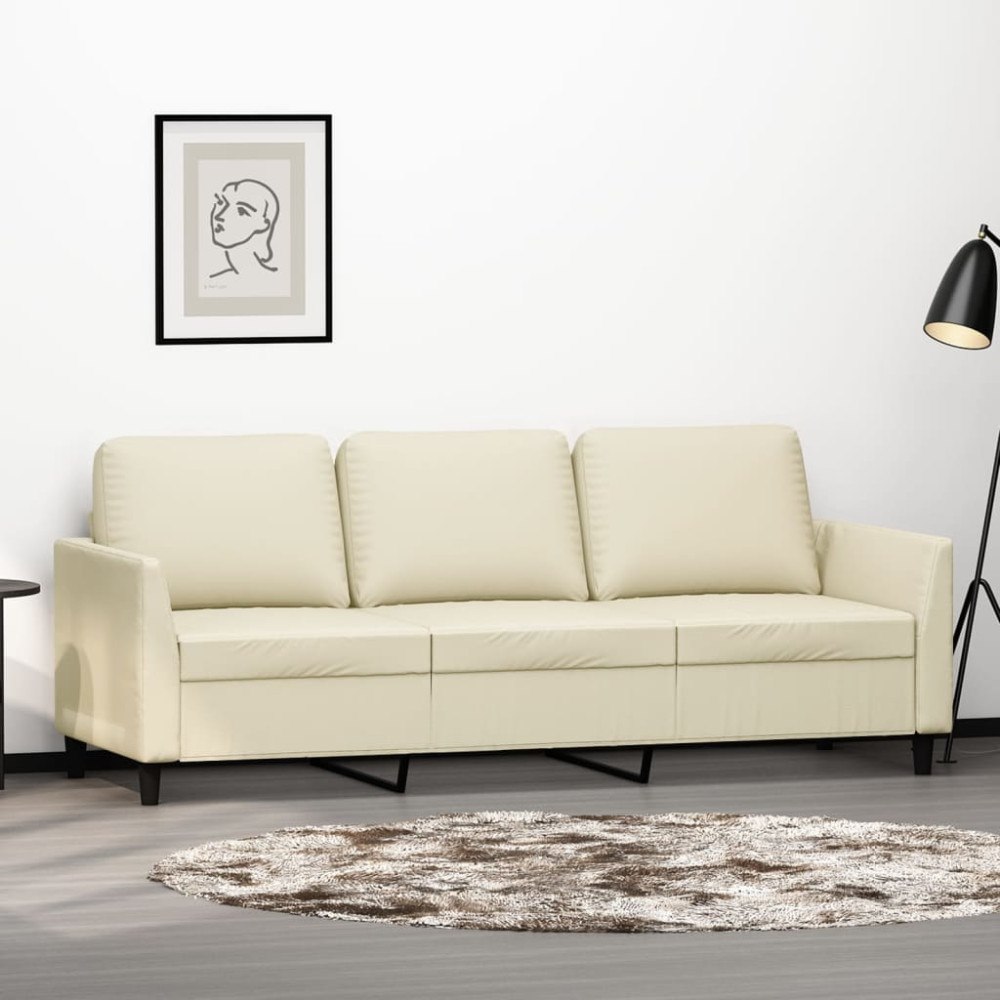 vidaXL 3-sitssoffa gräddvit 180 cm konstläder