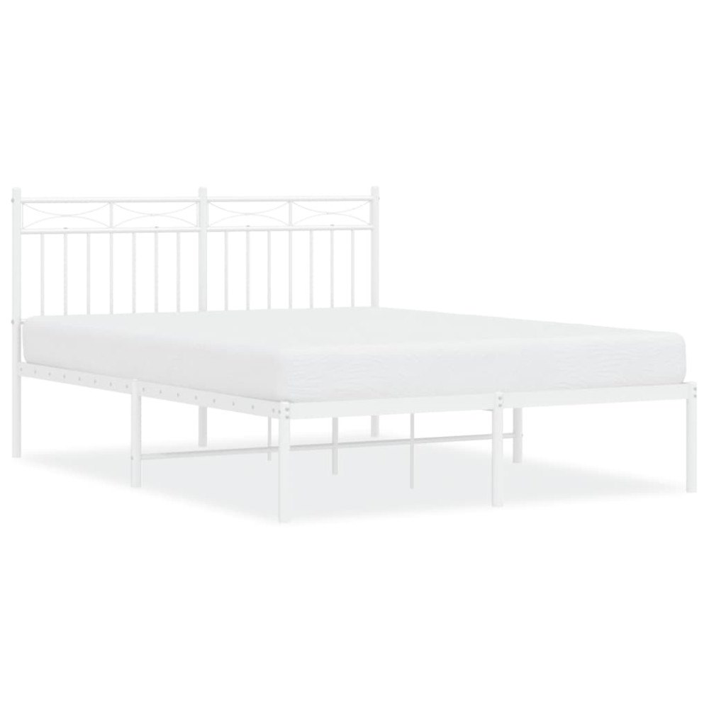 vidaXL Sängram med huvudgavel metall vit 135x190 cm