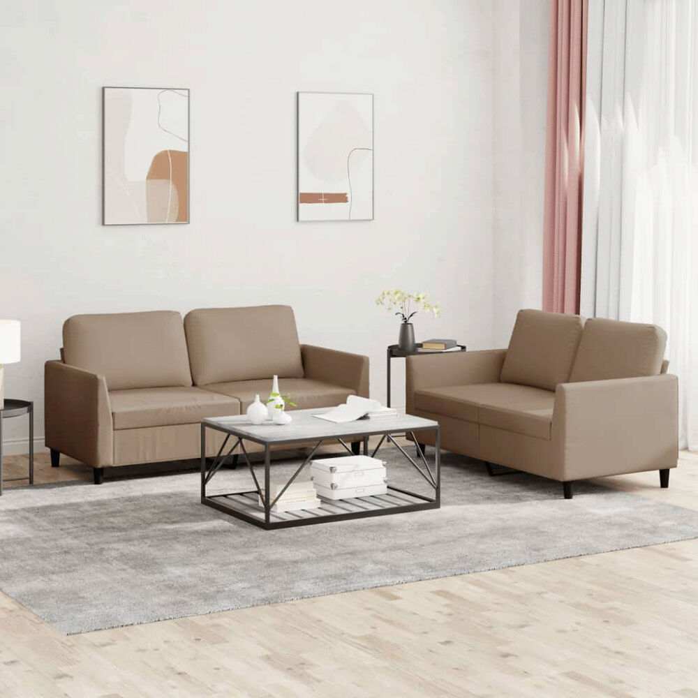 vidaXL Soffgrupp med dynor 2 delar cappuccino konstläder