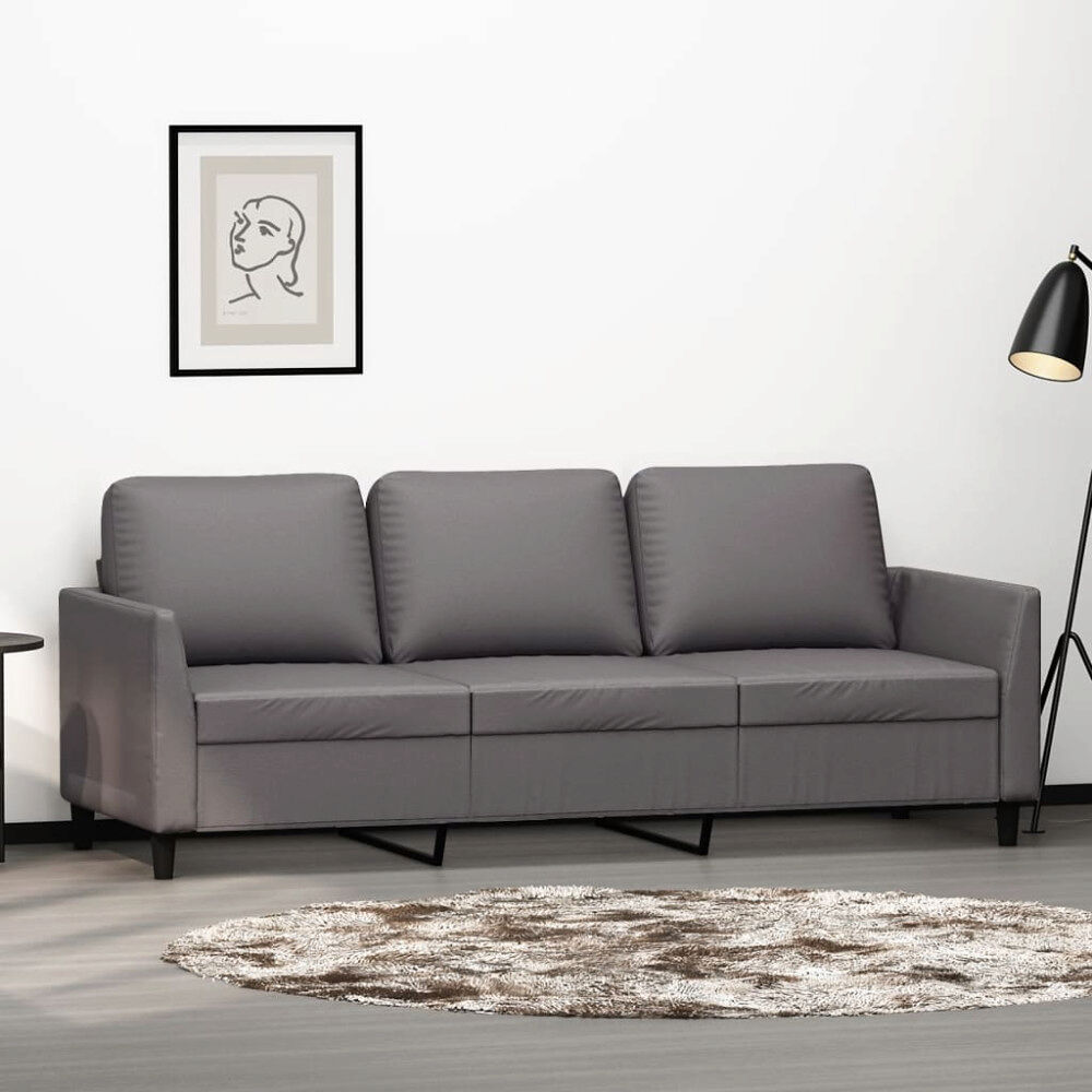 vidaXL 3-sitssoffa grå 180 cm konstläder
