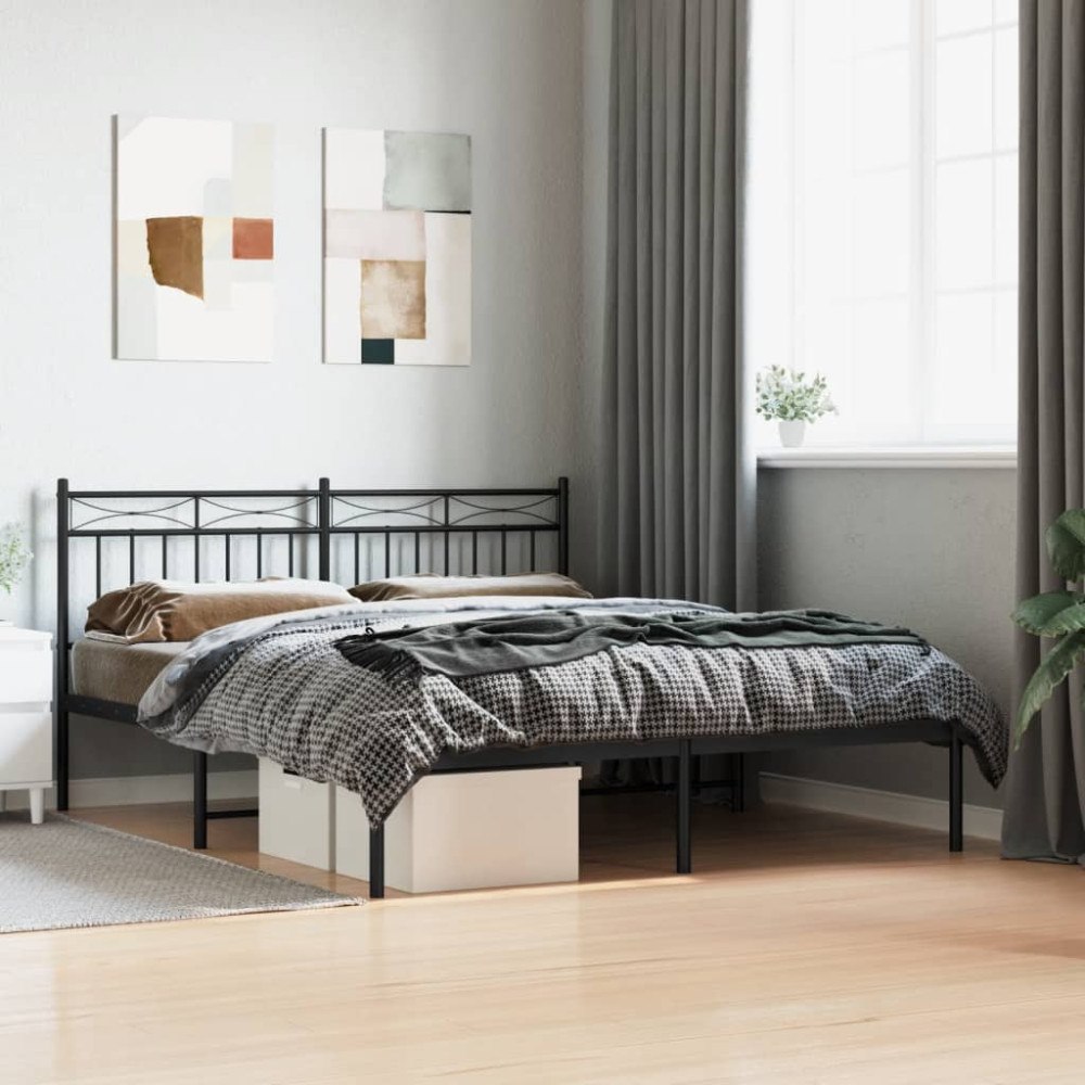 vidaXL Sängram med huvudgavel metall svart 150x200 cm
