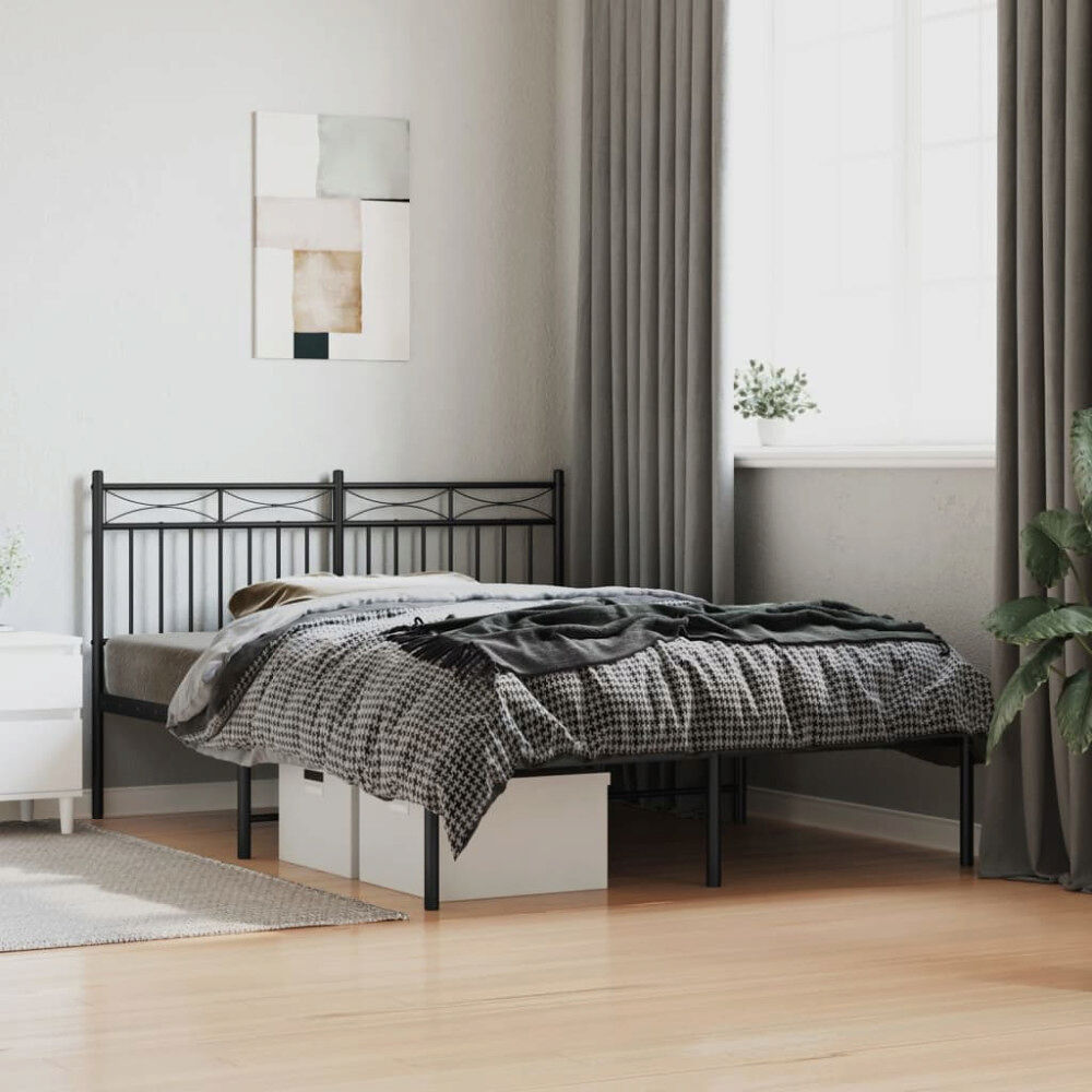 vidaXL Sängram med huvudgavel metall svart 140x190 cm