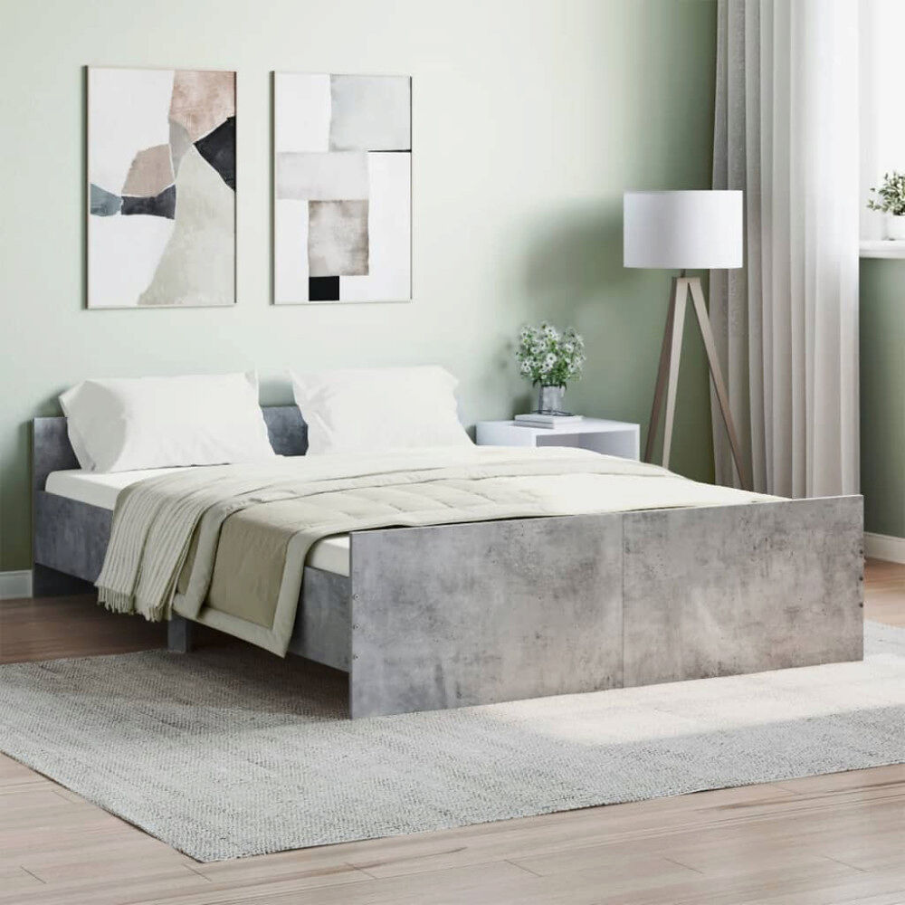 vidaXL Sängram med huvudgavel och fotgavel betonggrå 140x190 cm