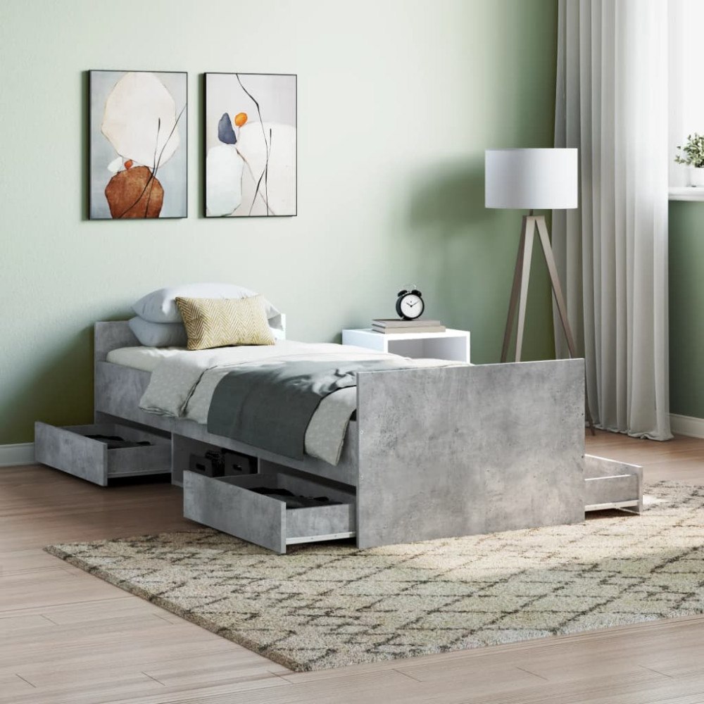 vidaXL Sängram med huvudgavel och fotgavel betonggrå 75x190 cm