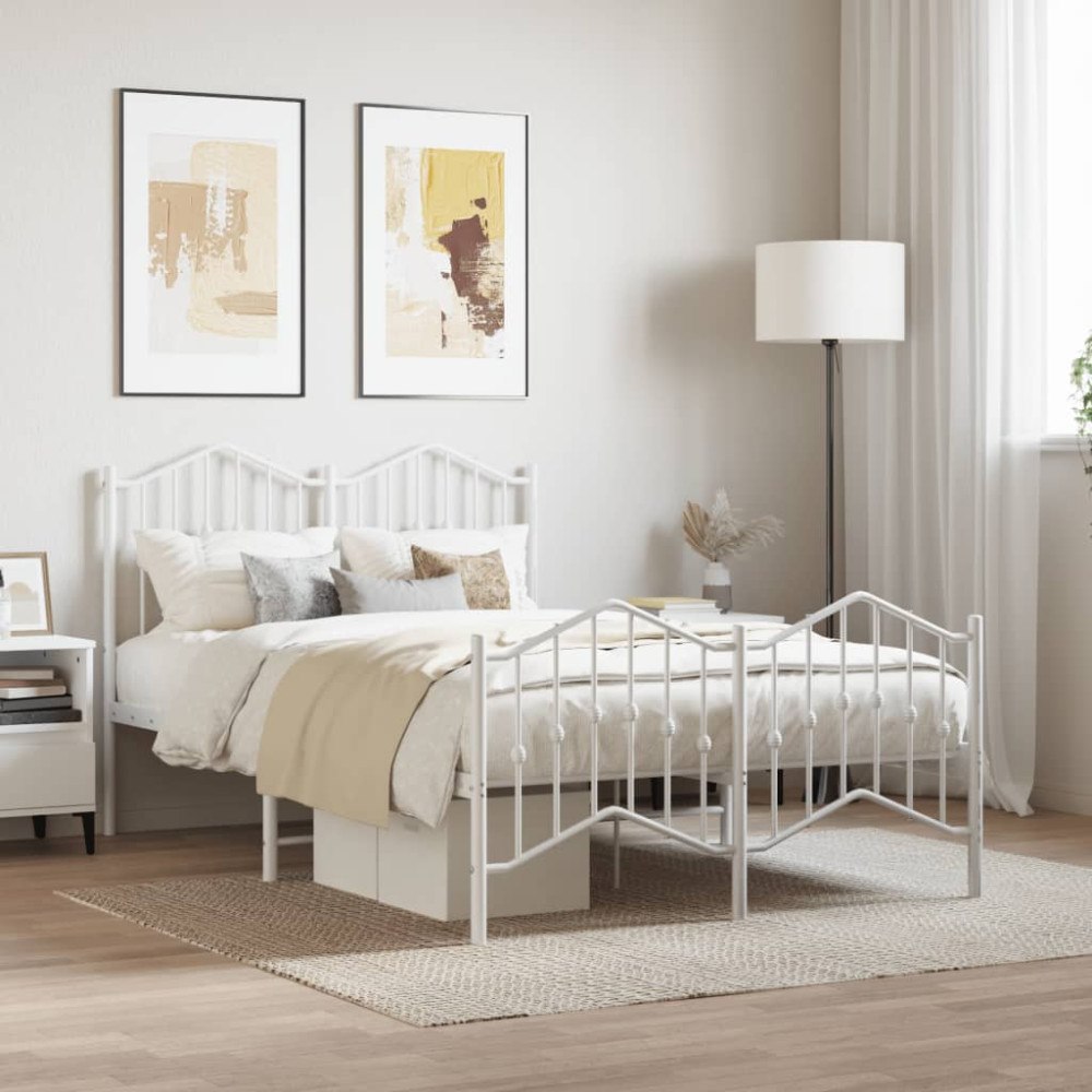 vidaXL Sängram med huvudgavel och fotgavel vit metall 120x190 cm