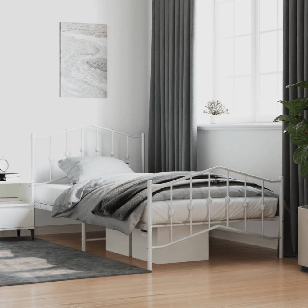 vidaXL Sängram med huvudgavel och fotgavel vit metall 100x200 cm