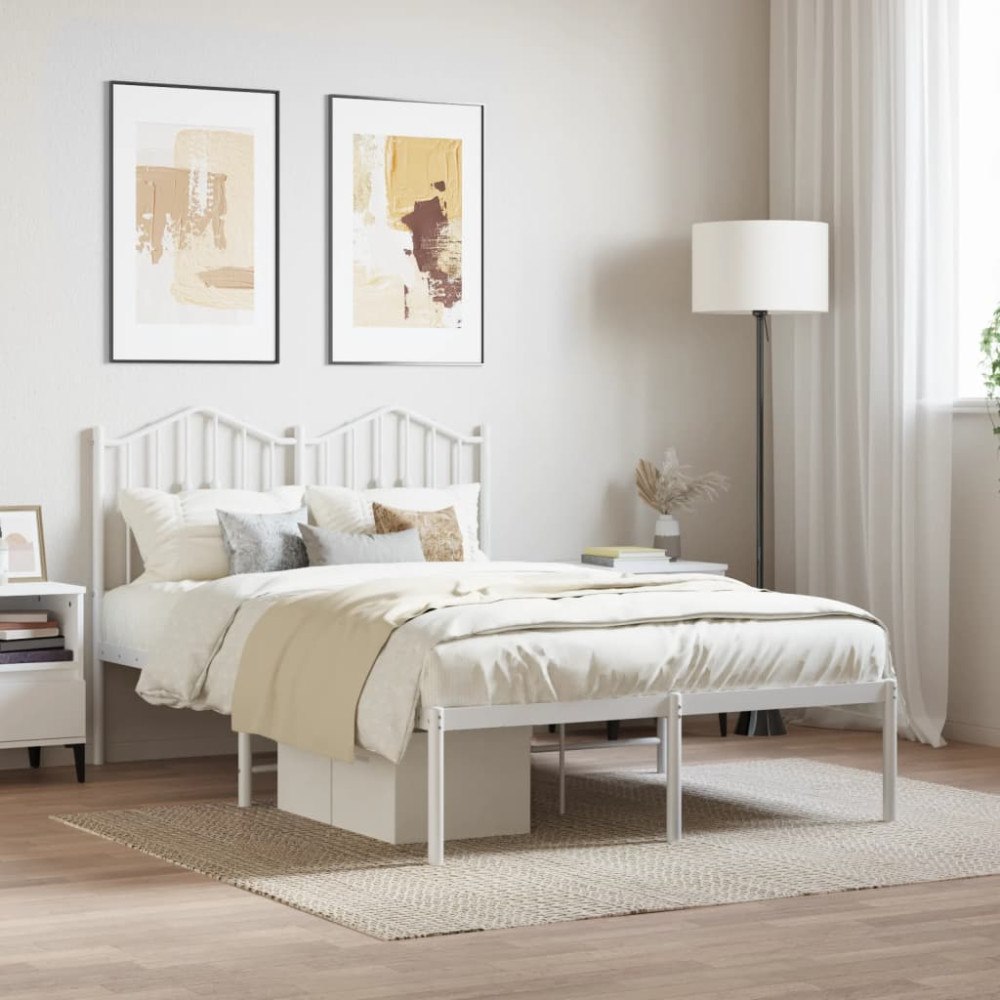 vidaXL Sängram med huvudgavel metall vit 120x190 cm