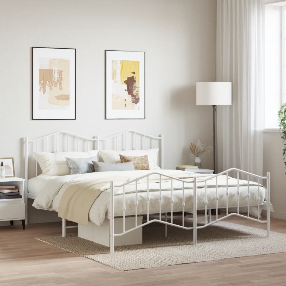 vidaXL Sängram med huvudgavel och fotgavel vit metall 183x213 cm