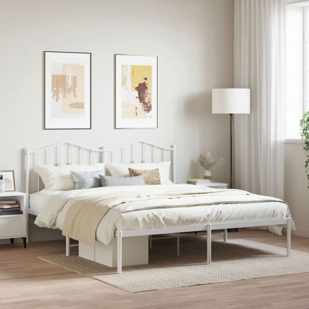 vidaXL Sängram med huvudgavel metall vit 160x200 cm
