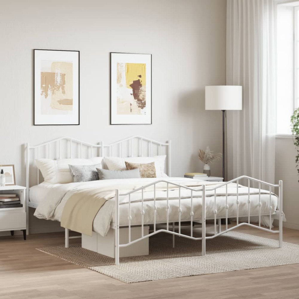 vidaXL Sängram med huvudgavel och fotgavel vit metall 180x200 cm