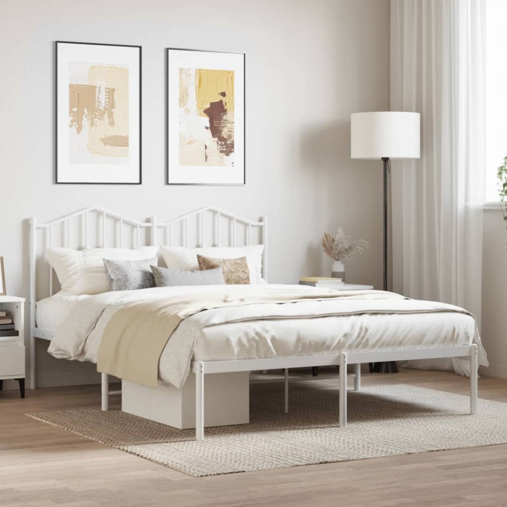 vidaXL Sängram med huvudgavel metall vit 140x190 cm
