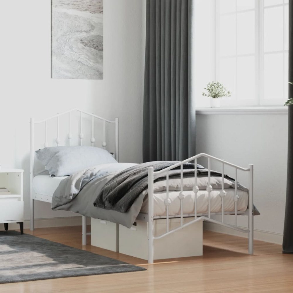 vidaXL Sängram med huvudgavel och fotgavel vit metall 75x190 cm