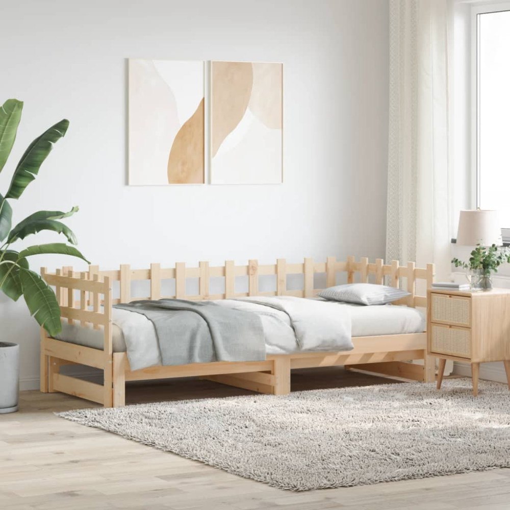 vidaXL Utdragbar dagbädd 2x(90x190) cm massiv furu