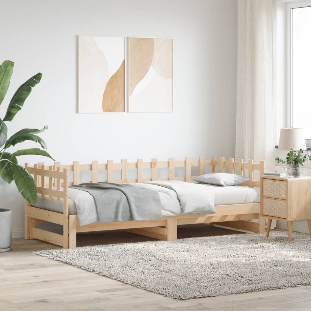 vidaXL Utdragbar dagbädd 2x(80x200) cm massiv furu