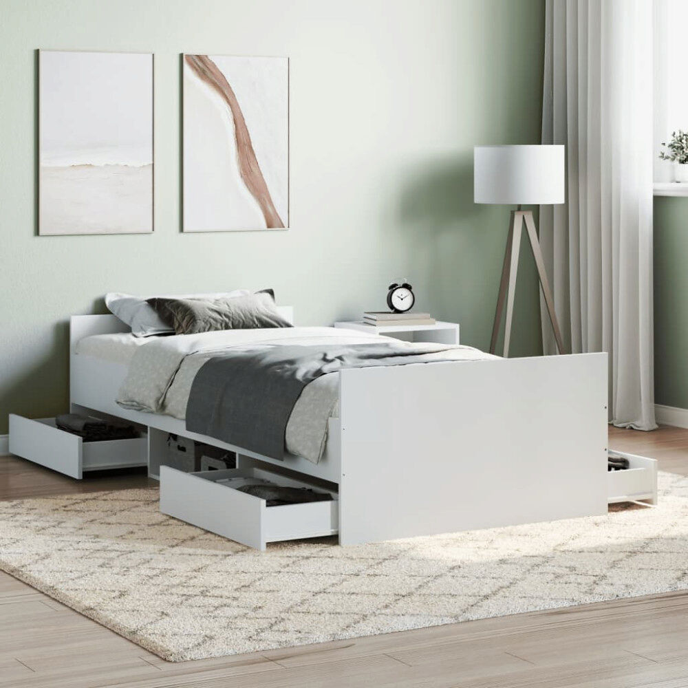 vidaXL Sängram med huvudgavel och fotgavel vit 90x190 cm