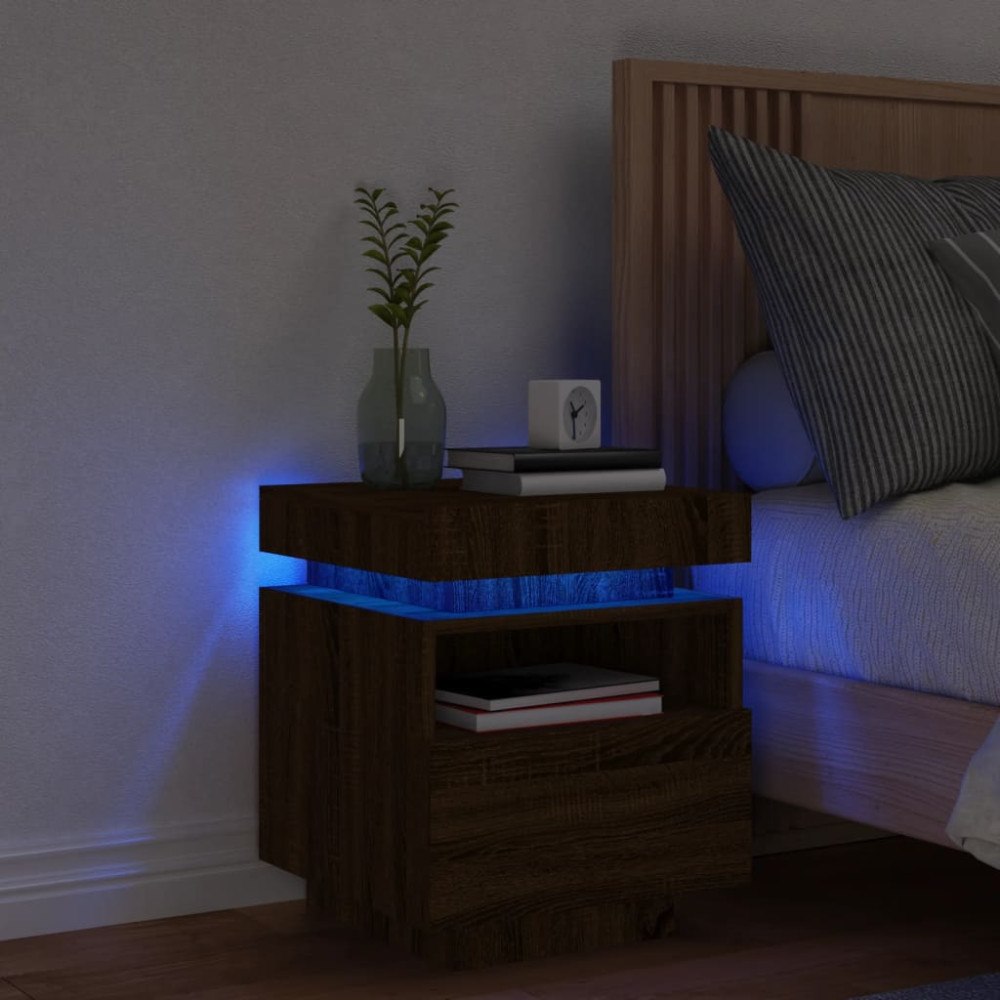 vidaXL Sängbord med LED-belysning brun ek 40x39x48,5 cm