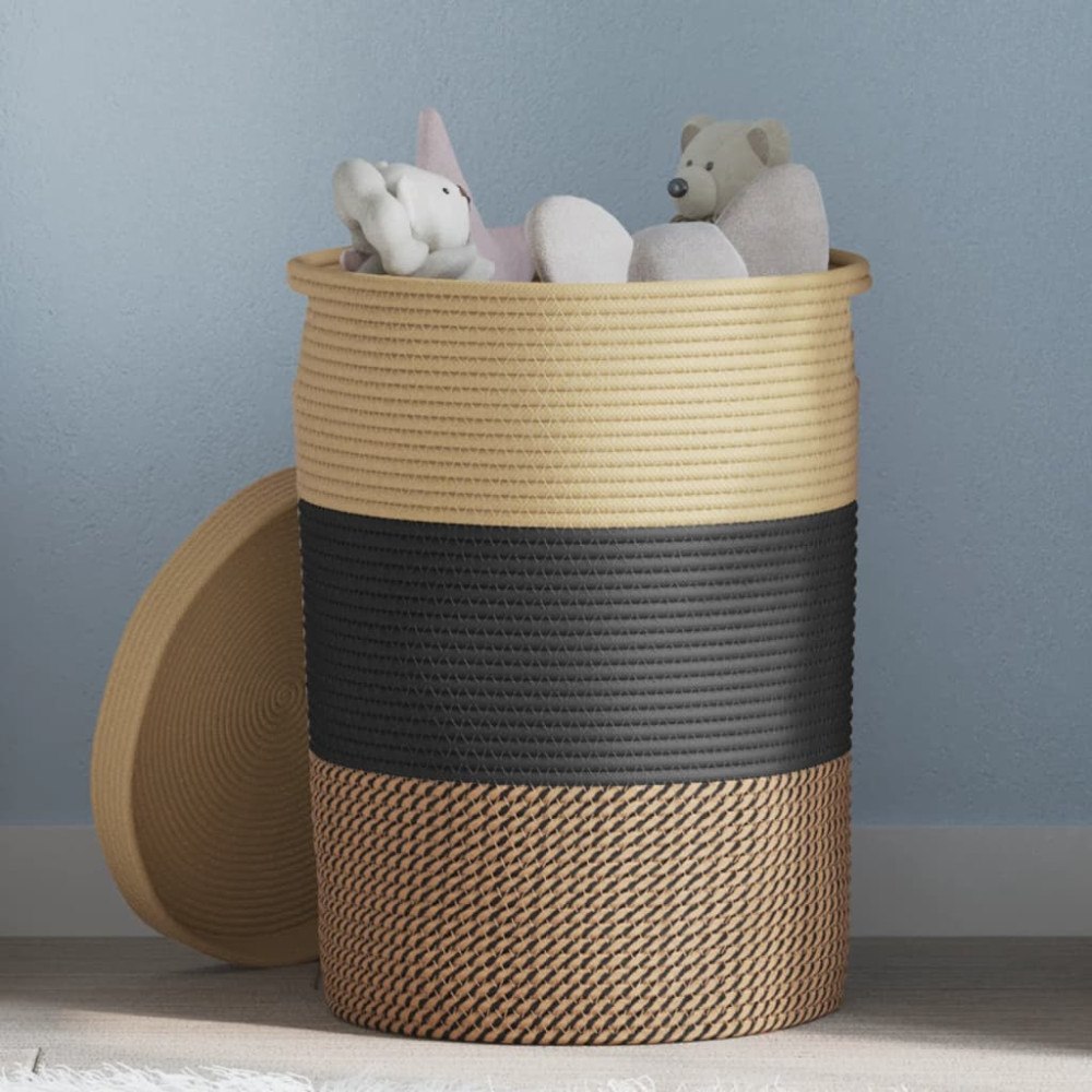 vidaXL Förvaringskorg med lock svart och beige Ø37x50 cm bomull