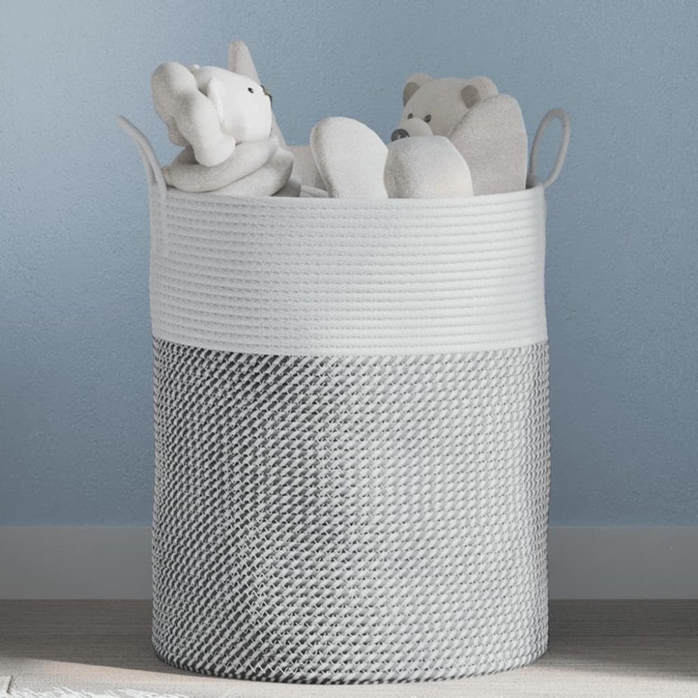 vidaXL Förvaringskorg grå och vit Ø38x46 cm bomull