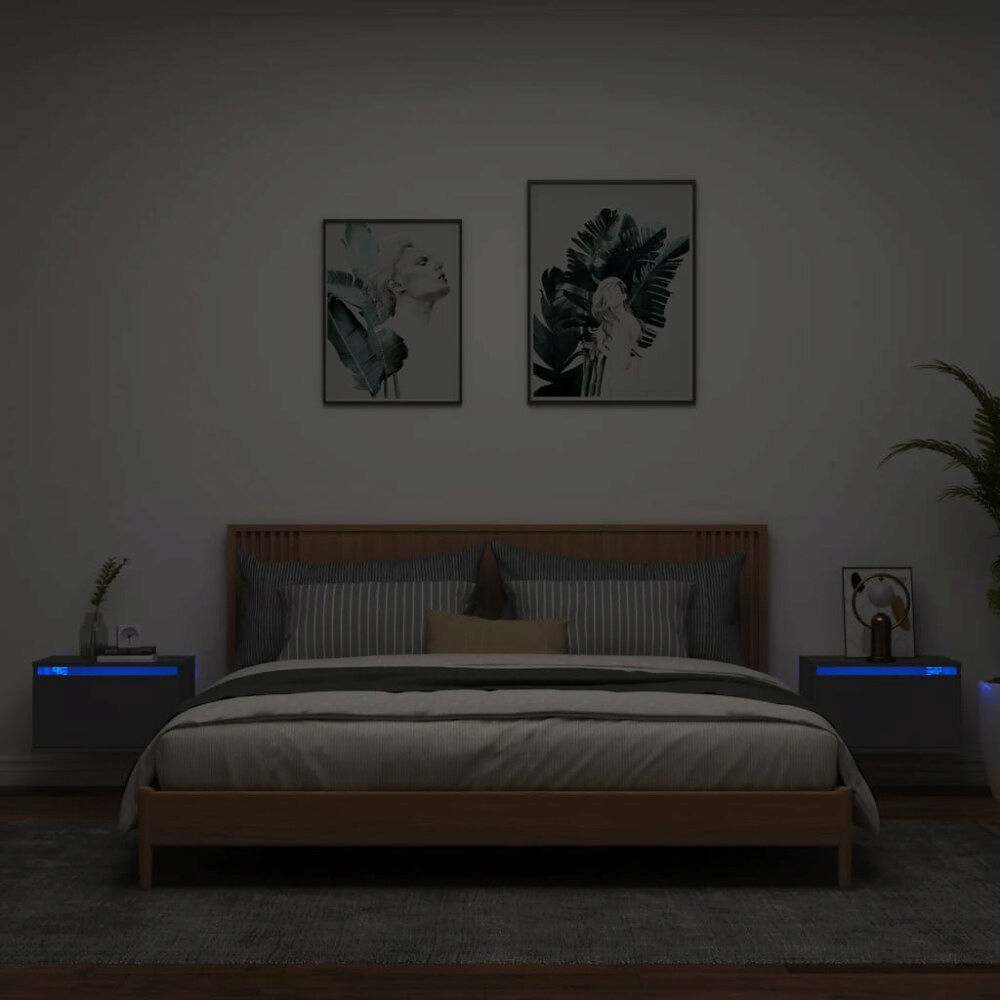 vidaXL Väggmonterade sängbord med LED-lampor 2 st svart