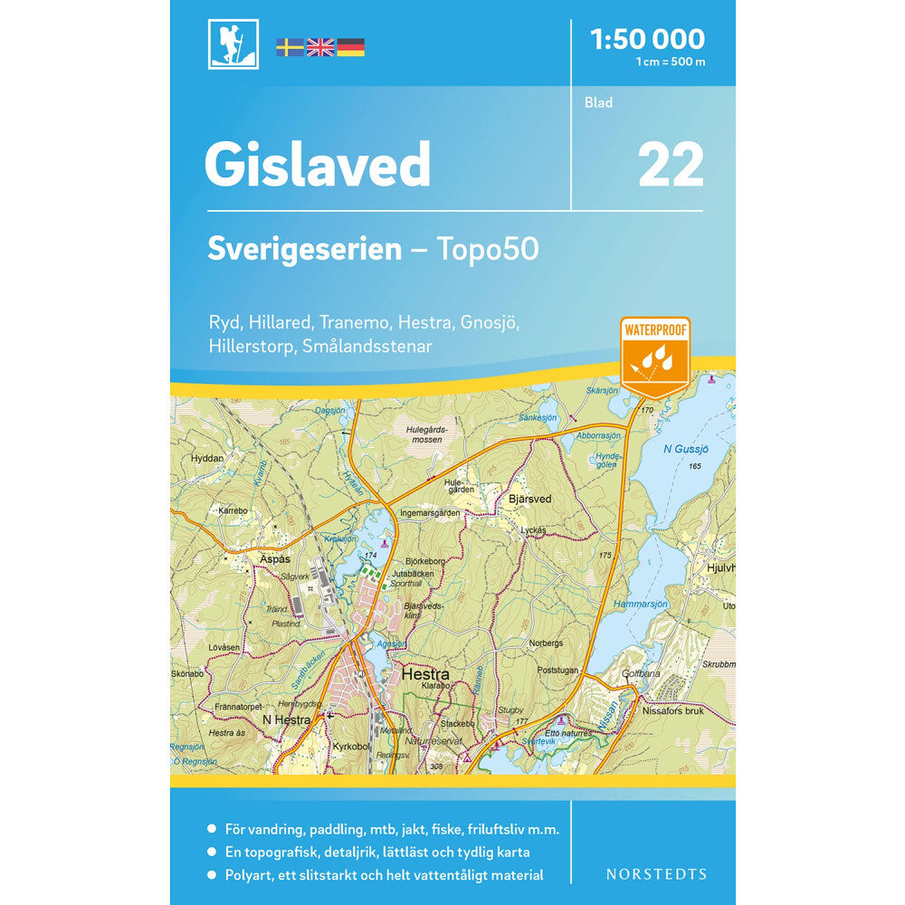 NORSTEDTS 22 Gislaved Sverigeserien Topo50 : Skala 1:50 000