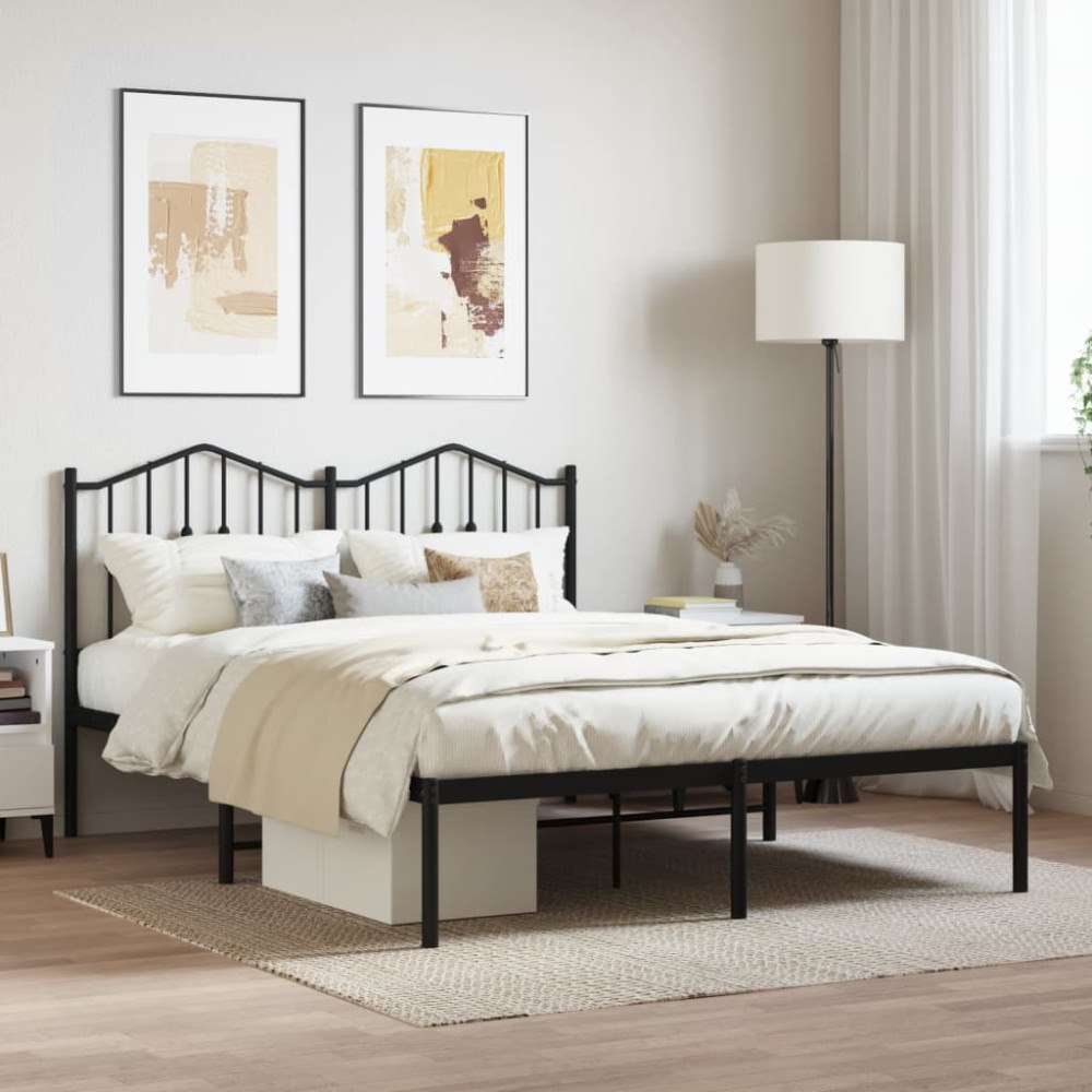 vidaXL Sängram med huvudgavel metall svart 140x200 cm
