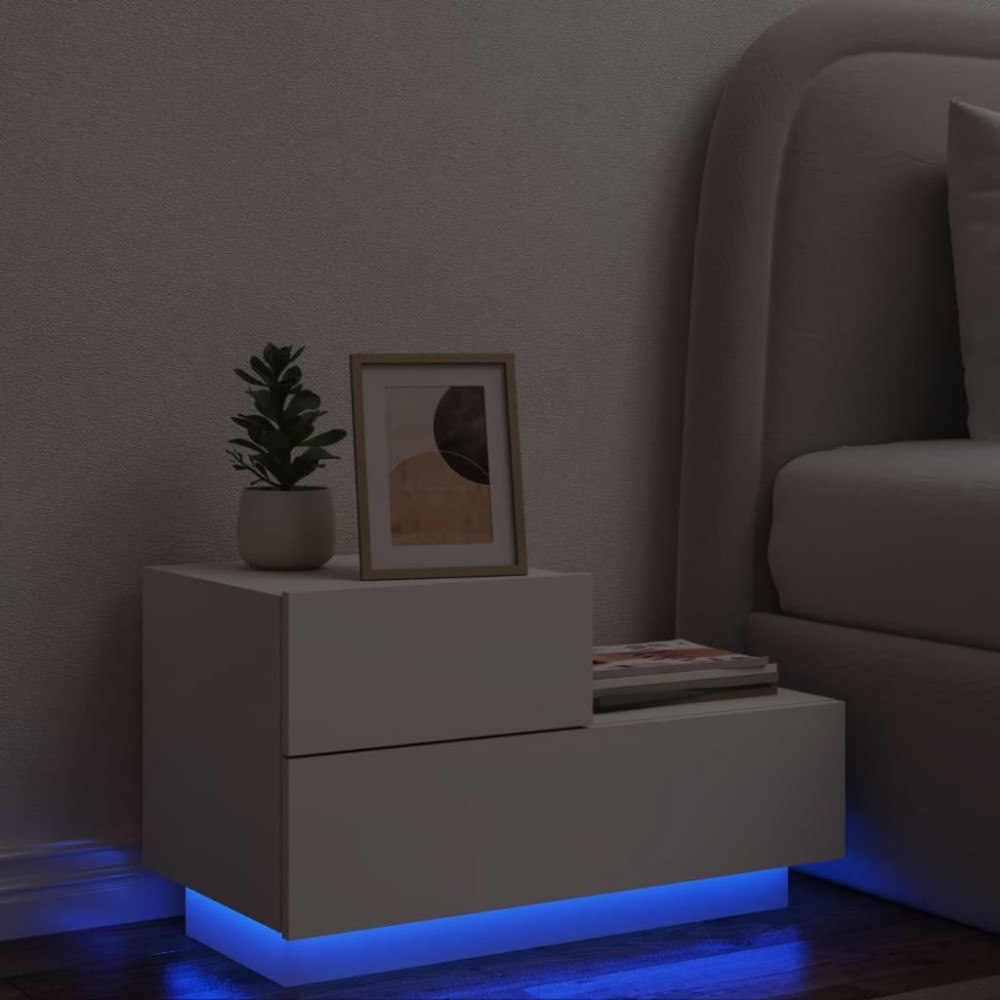 vidaXL Sängbord med LED-belysning vit 70x36x40,5 cm