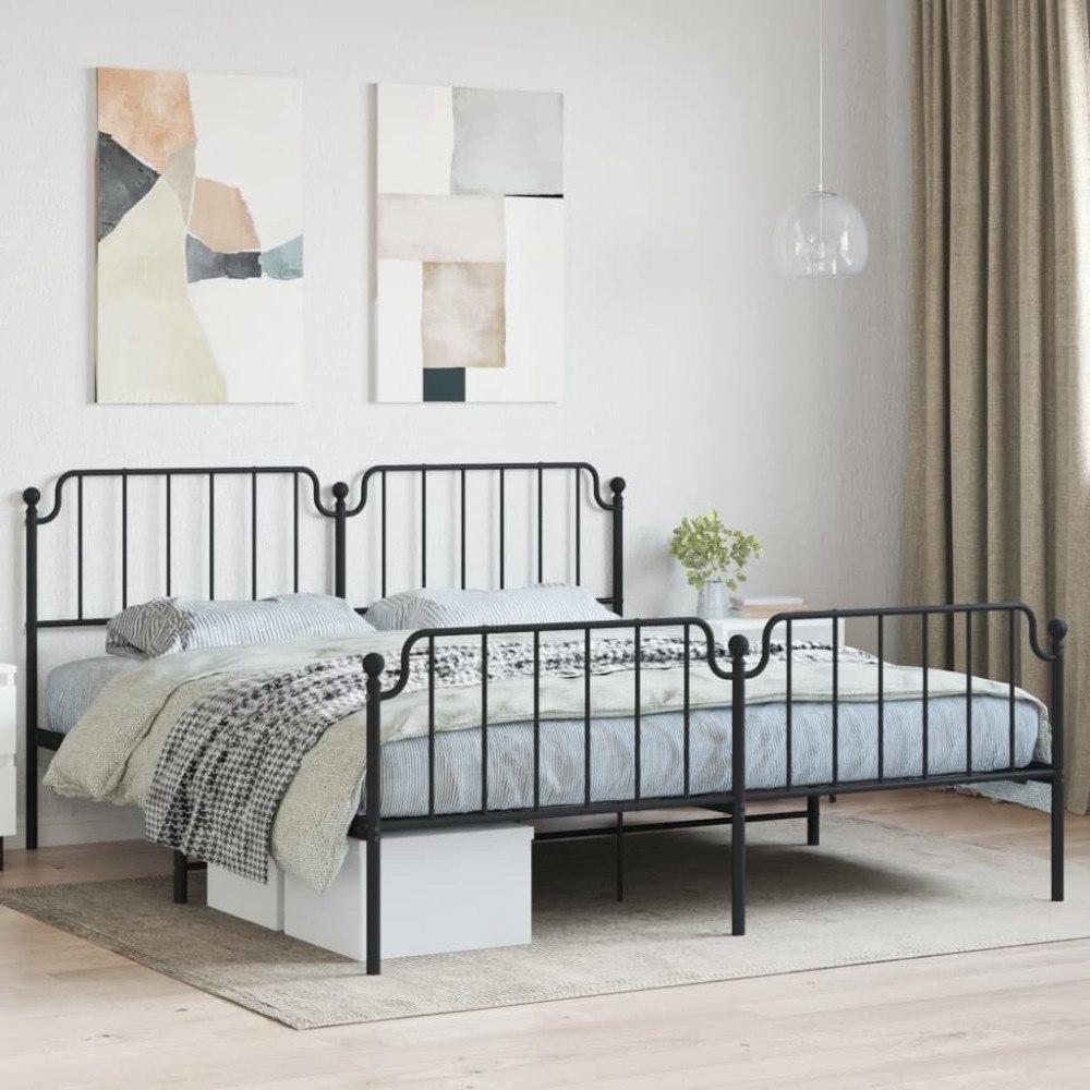 vidaXL Sängram med huvudgavel och fotgavel svart metall 183x213 cm