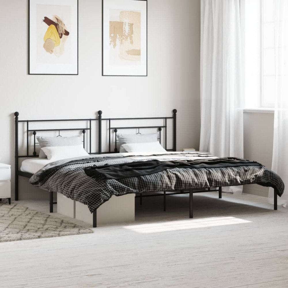 vidaXL Sängram med huvudgavel metall svart 200x200 cm