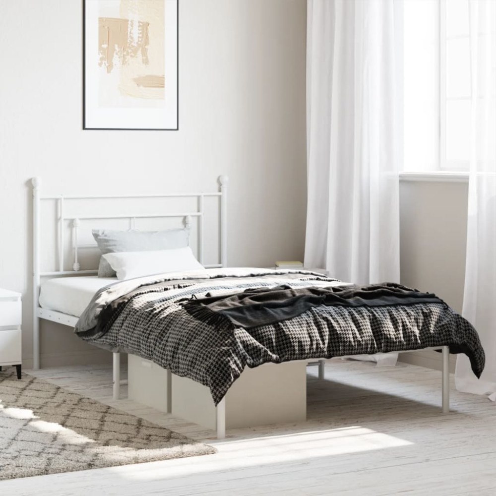 vidaXL Sängram med huvudgavel metall vit 107x203 cm