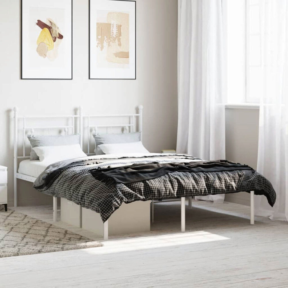 vidaXL Sängram med huvudgavel metall vit 135x190 cm