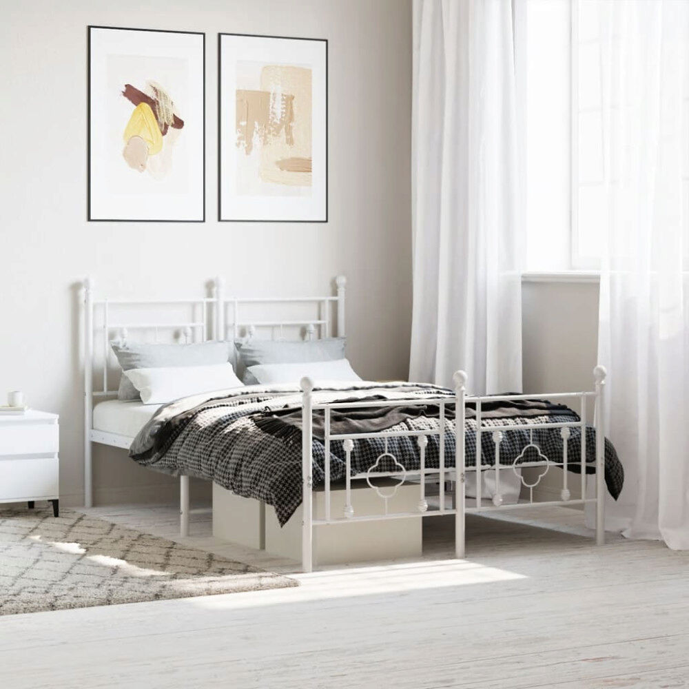 vidaXL Sängram med huvudgavel och fotgavel vit metall 120x190 cm