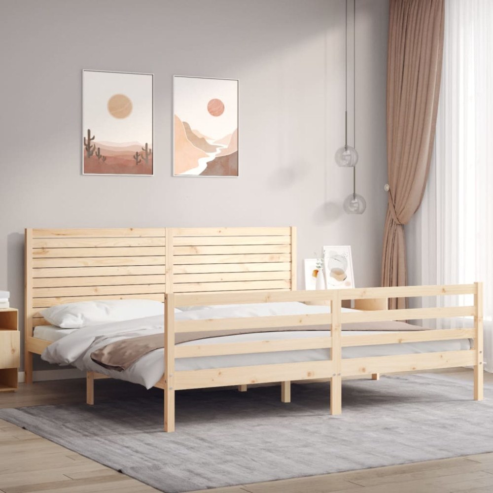 vidaXL Sängram med huvudgavel massivt trä