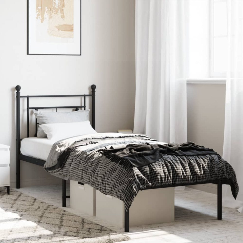 vidaXL Sängram med huvudgavel metall svart 75x190 cm