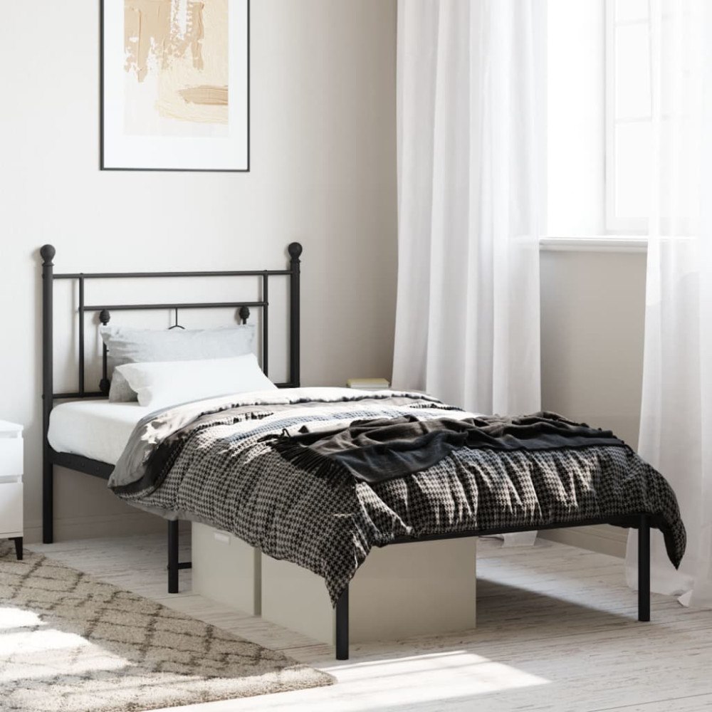 vidaXL Sängram med huvudgavel metall svart 100x200 cm