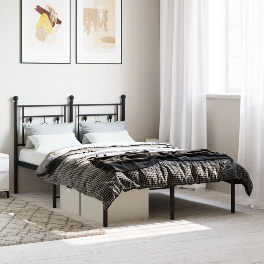 vidaXL Sängram med huvudgavel metall svart 120x190 cm