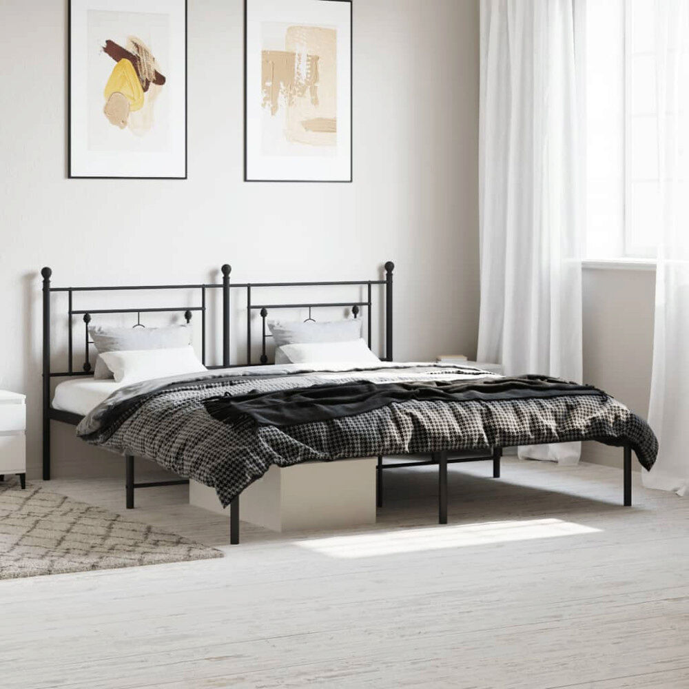 vidaXL Sängram med huvudgavel metall svart 180x200 cm