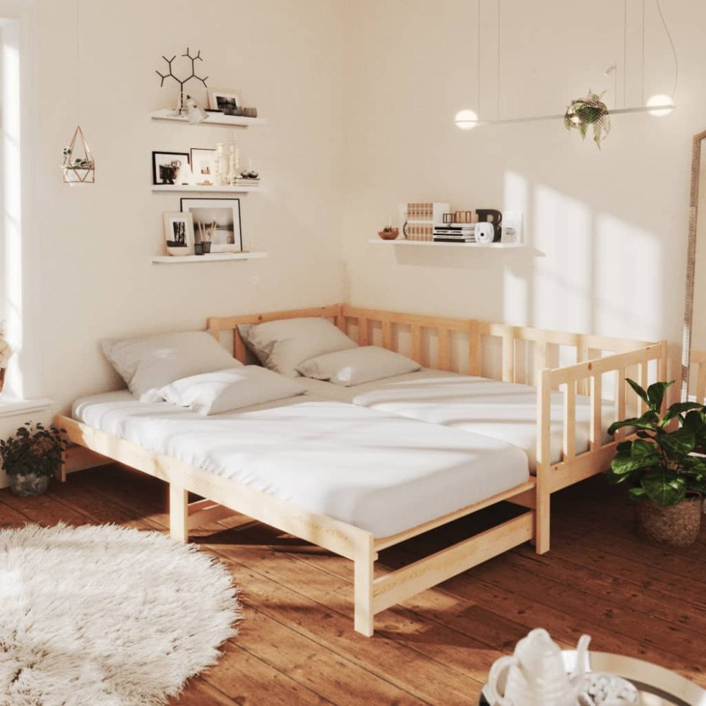 vidaXL Dagbädd med extrasäng 90x200 cm massiv furu