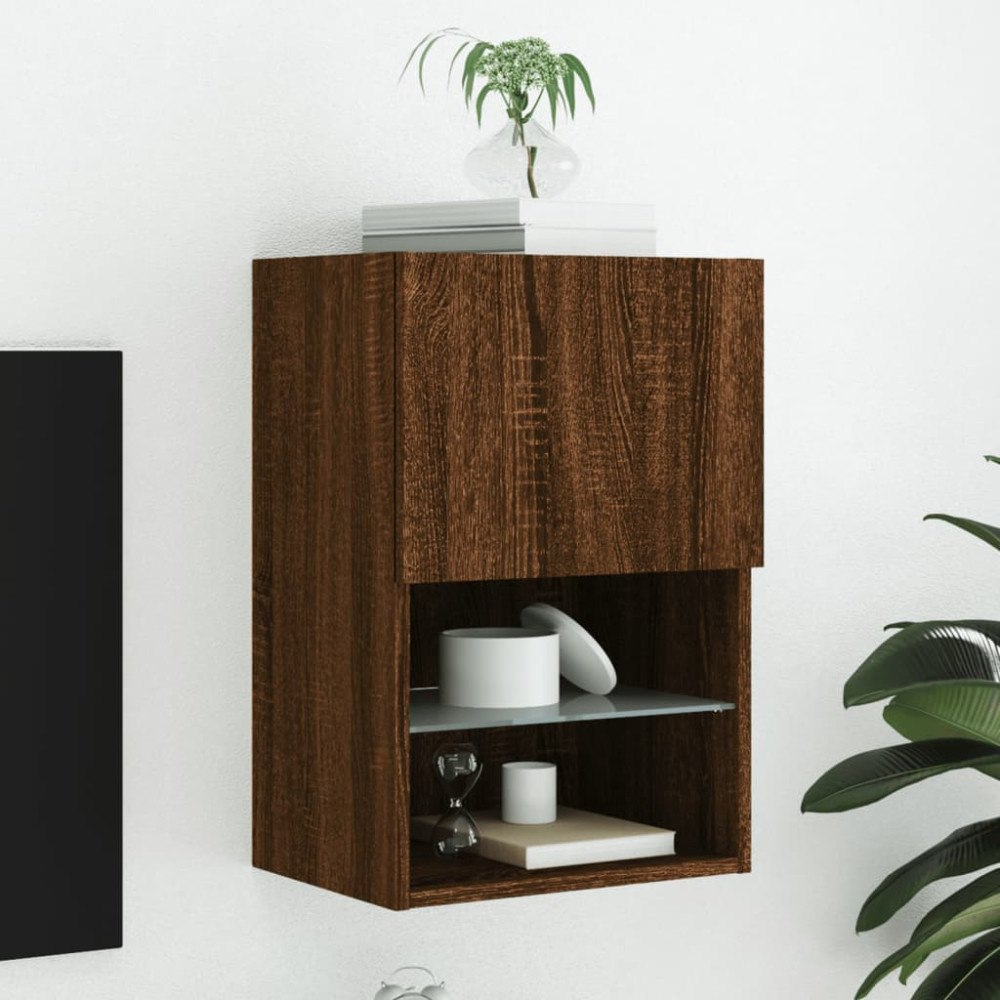 vidaXL Tv-skåp med LED-belysning brun ek 40,5x30x60 cm