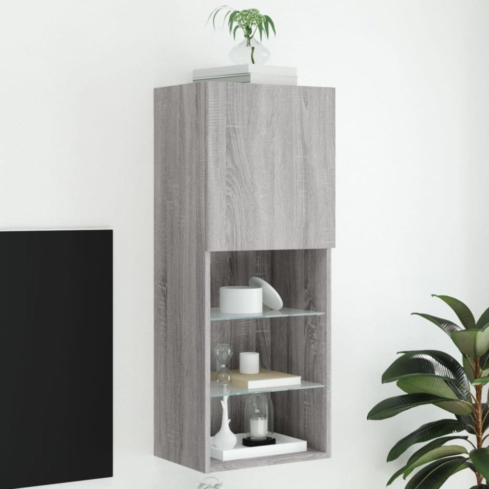 vidaXL TV-bänk med LED-belysning grå sonama 40,5x30x102 cm