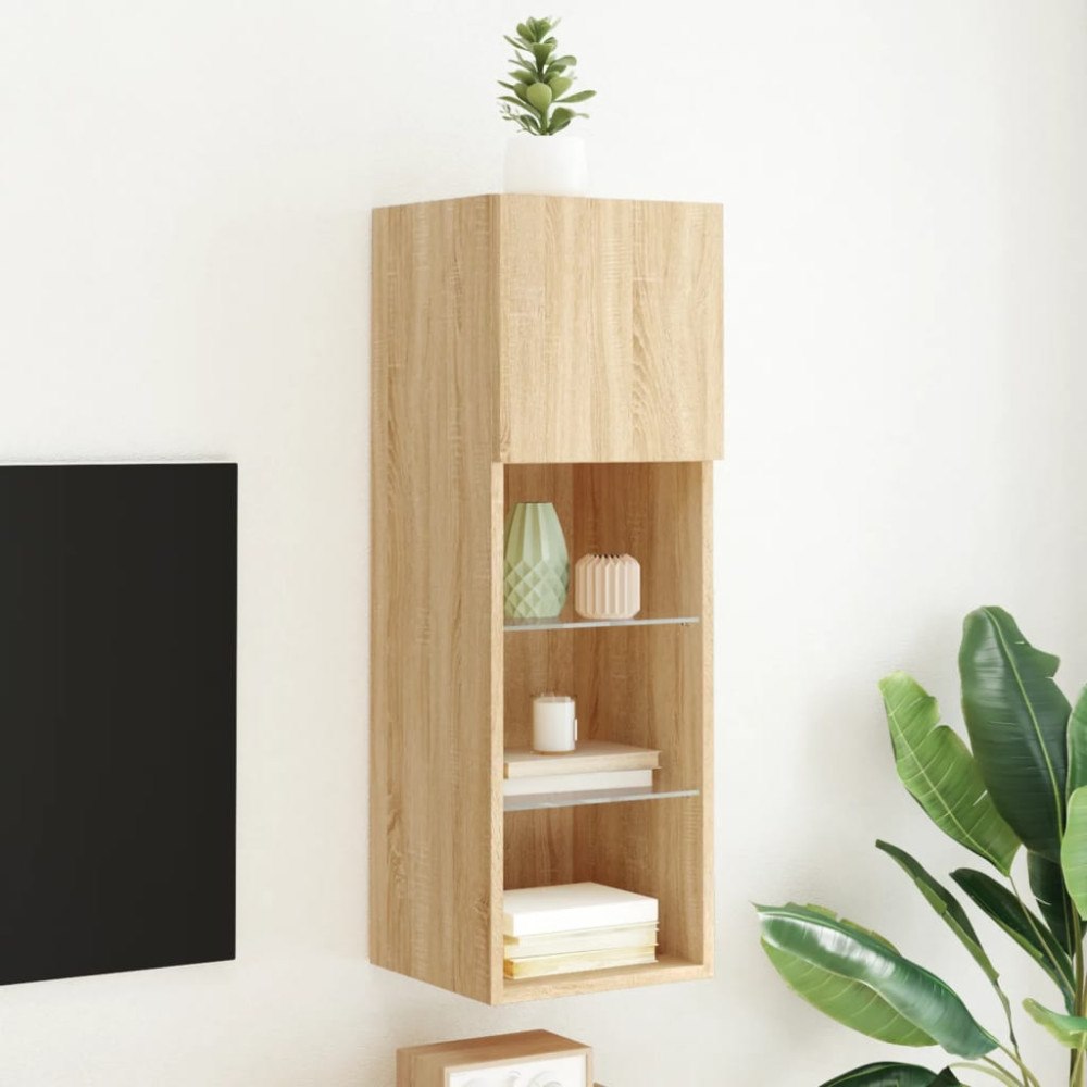 vidaXL Tv-skåp med LED-belysning sonoma-ek 30,5x30x90 cm