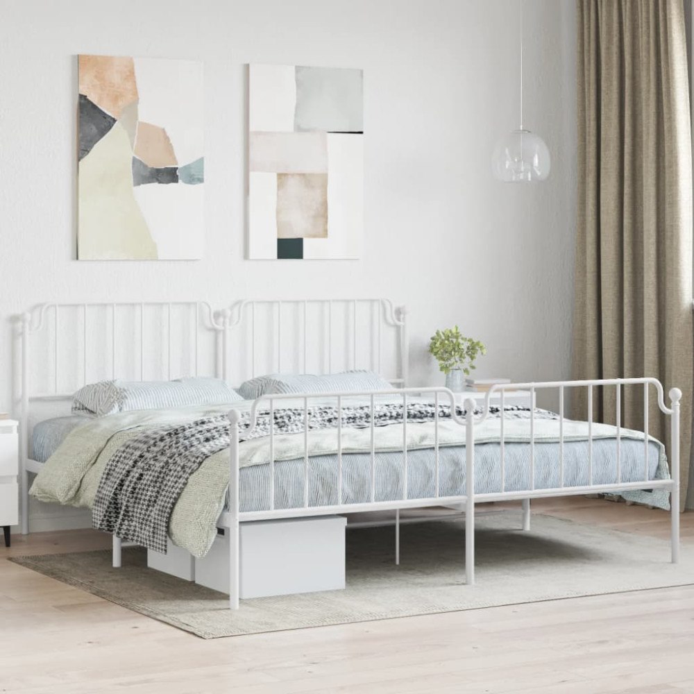 vidaXL Sängram med huvudgavel och fotgavel vit metall 193x203 cm